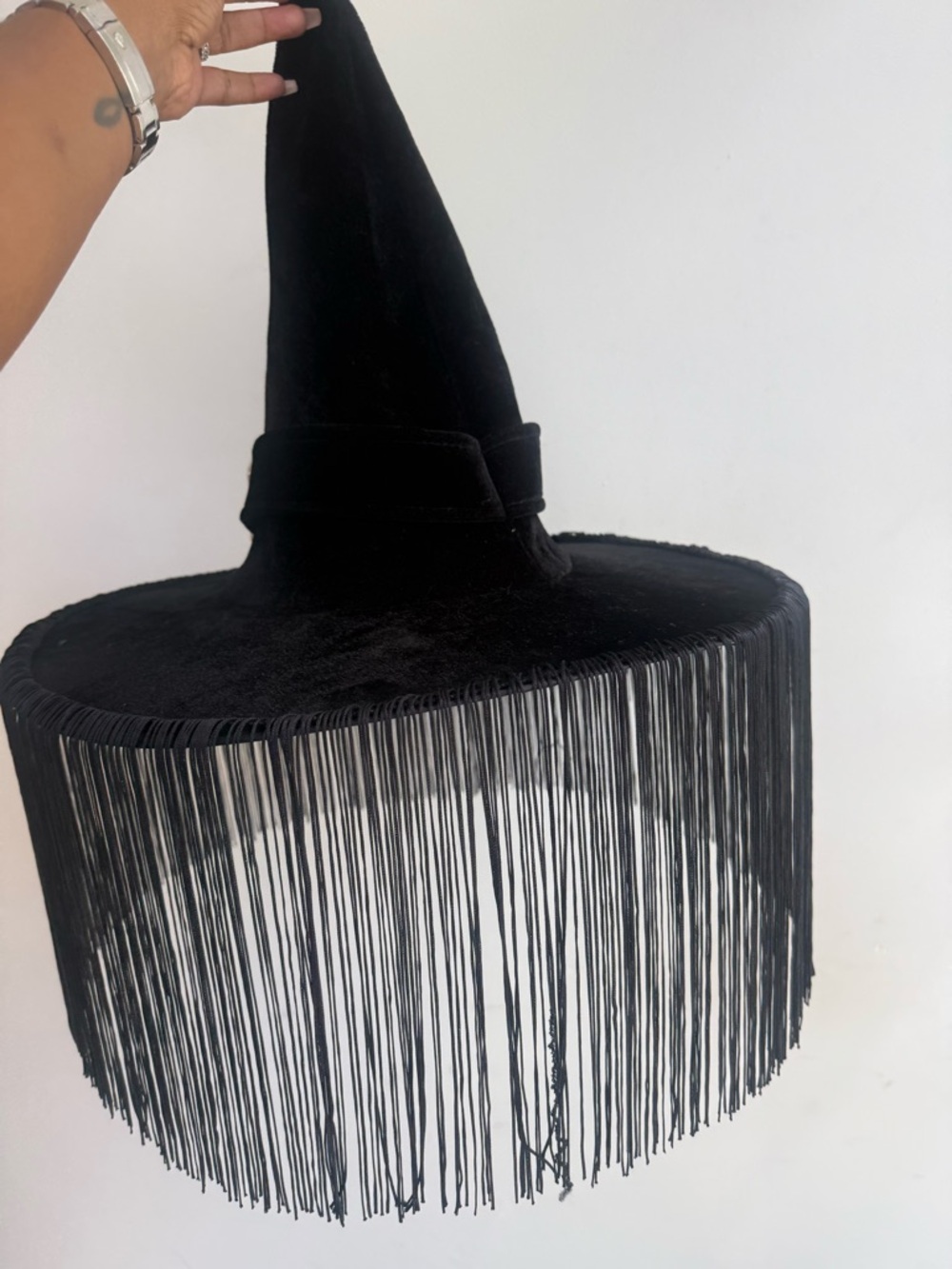 Black Fringe Pointed Witch Hat
